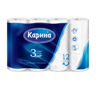 Туалетная бумага Карина 3-х слойная 12 рулонов