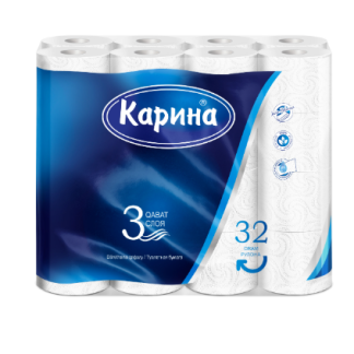 Туалетная бумага Карина 3-х слойная 32 рулона