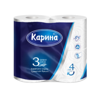 Туалетная бумага Карина 3-х слойная 4 рулона