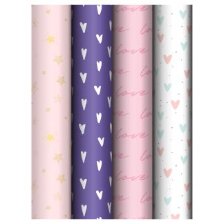 Упаковочная бумага глянц. 70*100см, MESHU "Love pattern", 80г/м2, ассорти 4 дизайна MS_66827