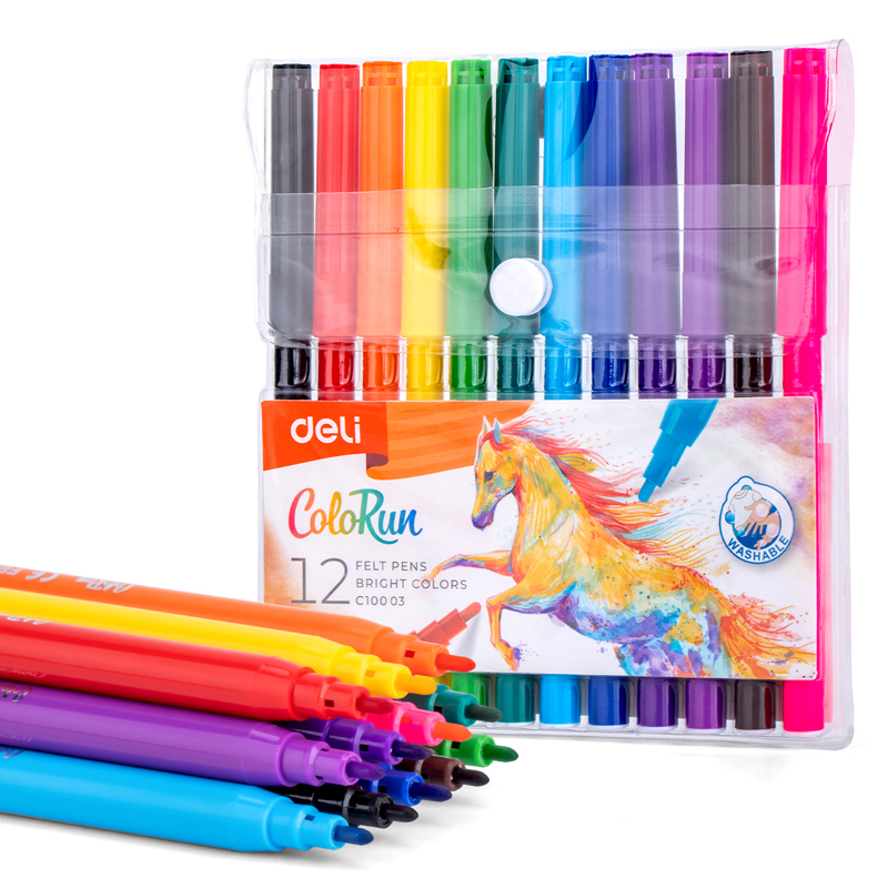 Фломастеры Deli "ColoRun", 12 цветов, ПВХ чехол