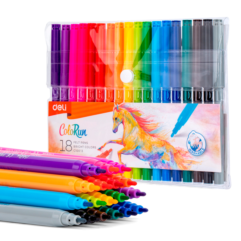 Фломастеры Deli "ColoRun", 18 цветов, ПВХ чехол