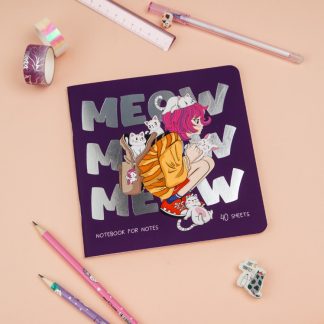 Записная книжка 170*170мм 40л. на скрепке MESHU "Meow", soft-touch ламинация, тиснение фольгой, блок без линовки, 80г/м2 MS_53366