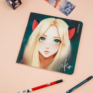 Записная книжка 170*170мм 40л. на скрепке MESHU "Neko", soft-touch ламинация, тиснение фольгой, блок без линовки, 80г/м2 MS_53368