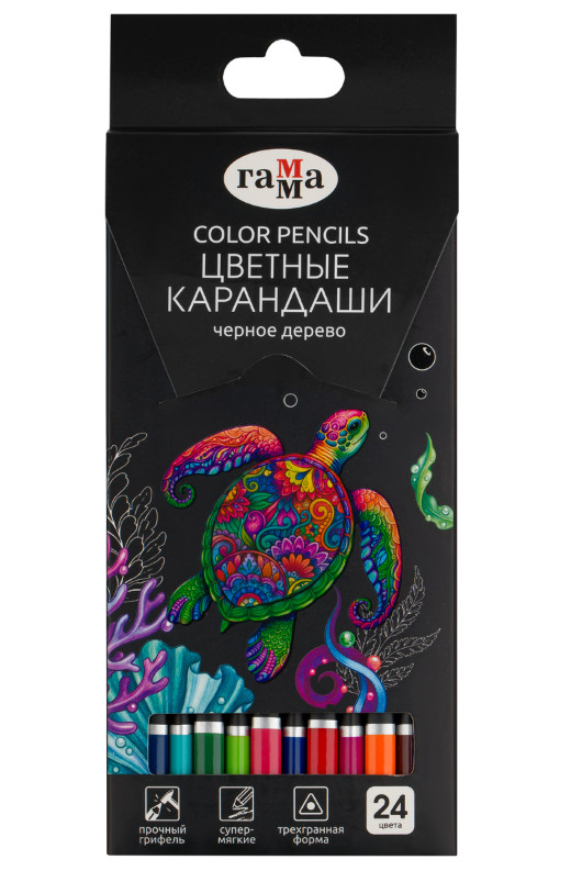 Карандаши цветные Гамма "Классические", 24цв., черное дерево,заточен., картон. упак., европодвес CP24BW_112025