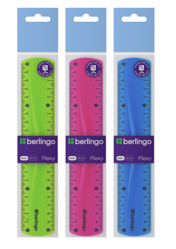 Линейка 20см Berlingo "Flexy", пластиковая, гибкая, ассорти, европодвес PR_10020