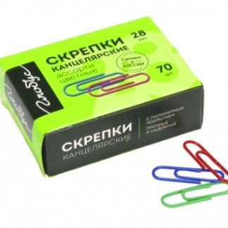 Скрепки канцелярские гладкие 28 мм. по 70 шт., цветные (ассорти) С28-70П
